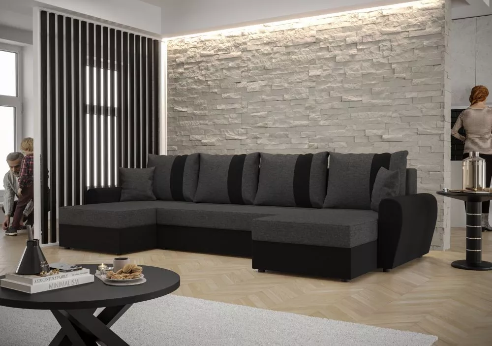 Dīvāns Davos U standard · Tumši pelēks + melns · 140 × 301 × 90 cm