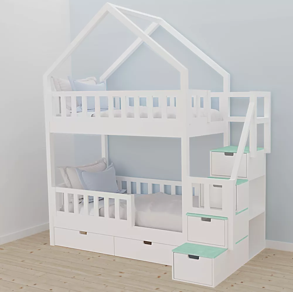 Bērnu gulta 108P ar stelāžām Kāpņu puse: Pa labi, Guļamvietas platums: 90 cm, Guļamvietas garums: 200 cm, · 118 × 252 × 