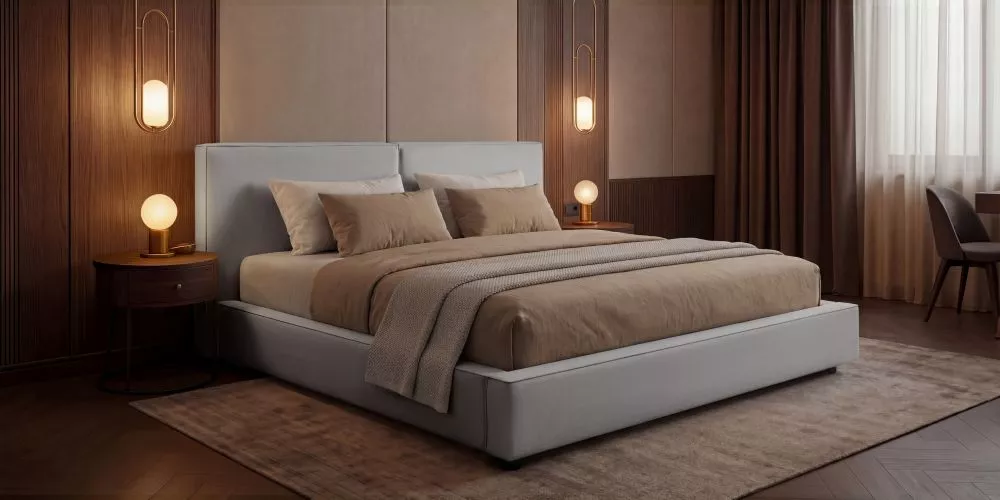 Gulta Kent Standard ar stelāžām Guļamvietas platums: 200 cm, Guļamvietas garums: 200 cm, stelāžas tips: metāla, · Gaiši 