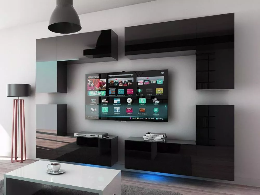 Sekcija Concept 20 gloss ar LED · Melns · 276 × 35 × 186 cm