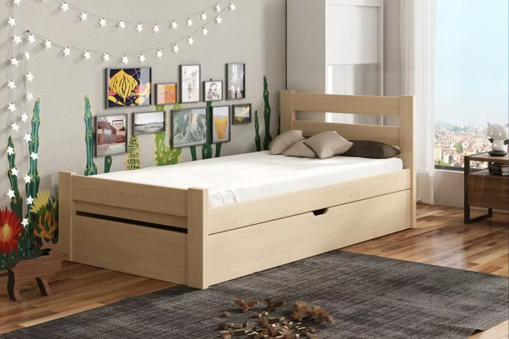 Bērnu gulta Nela ar stelāžu Guļamvietas platums: 80 cm, Guļamvietas garums: 180 cm, · Priede · 87 × 188 × 67 cm