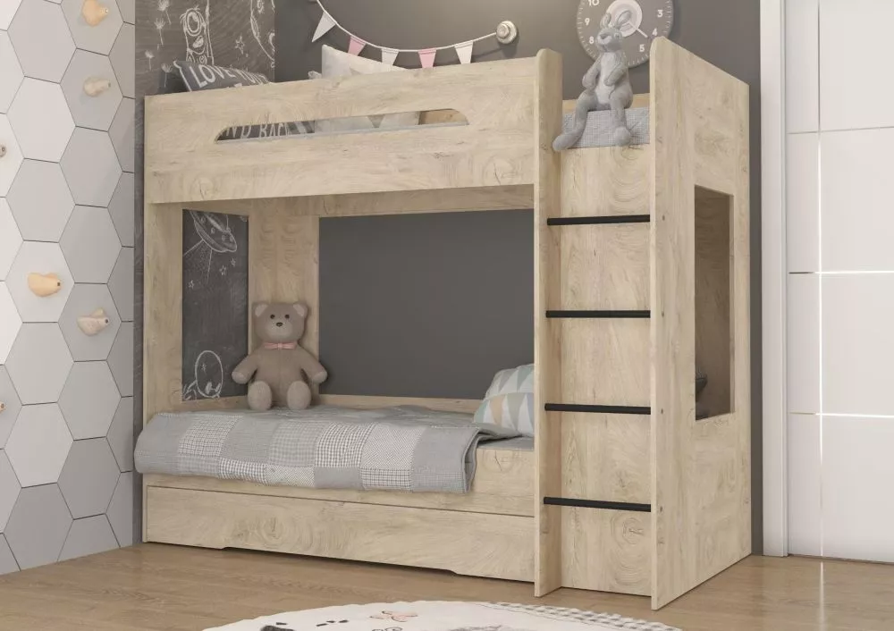 Divstāvu gulta Blanc P ar stelāžu Guļamvietas platums: 80 cm, Guļamvietas garums: 200 cm, · Ozols · 100 × 204 × 166 cm