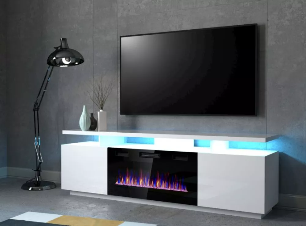 TV tumba Eva RTV ar LED premium · Balts · 180 × 40 × 56 cm