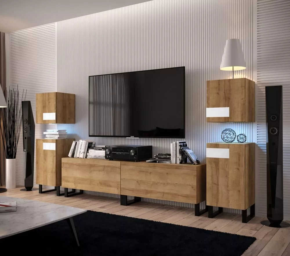 Sekcija New Concept C91 ar LED · Zelta ozols · 276 × 35 × 133 cm