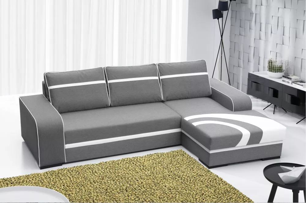 Dīvāns Flores Classic Standard · Gaiši pelēks + balts · 165 × 285 × 90 cm
