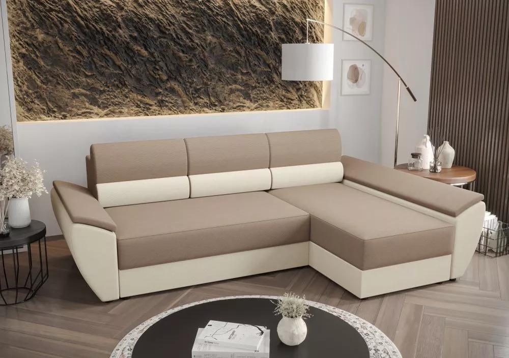 Dīvāns Rebi L3 Standard · Bēšs + krēms · 140 × 251 × 88 cm