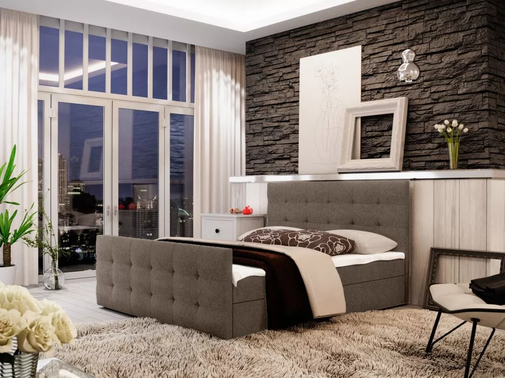 Gulta Milano 2 Boxspring Standard Guļamvietas platums: 140 cm, Guļamvietas garums: 200 cm, · Brūni pelēks · 145 × 216 × 