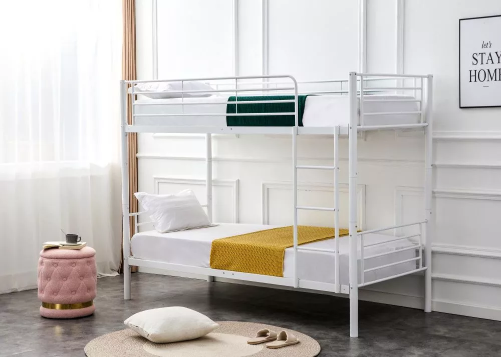 Bērnu gulta Bunky 90x200 ar stelāžām Guļamvietas platums: 90 cm, Guļamvietas garums: 200 cm, · Balts · 99 × 215 × 165 cm