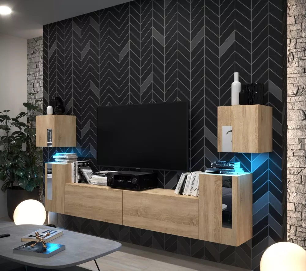 Sekcija New Concept C86 ar LED · Sonoma · 312 × 35 × 120 cm
