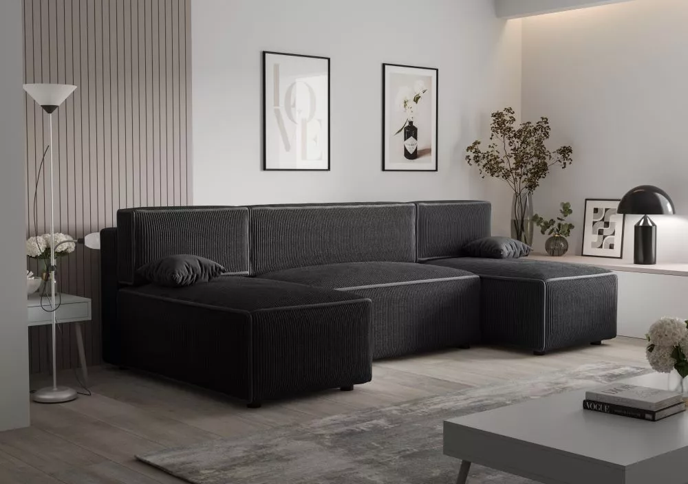 Dīvāns Mira U Standard · Melns · 140 × 271 × 90 cm