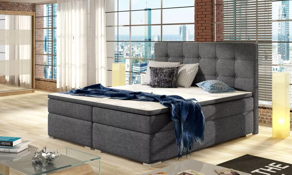 Gulta Inez Boxspring standard Guļamvietas platums: 160 cm, Guļamvietas garums: 200 cm, · Pelēks · 163 × 205 × 126 cm