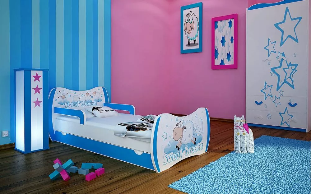 Bērnu gulta Dream L02 140x70 DM13 ar stelāžu Guļamvietas platums: 70 cm, Guļamvietas garums: 140 cm, · 94 × 144 × 71 cm