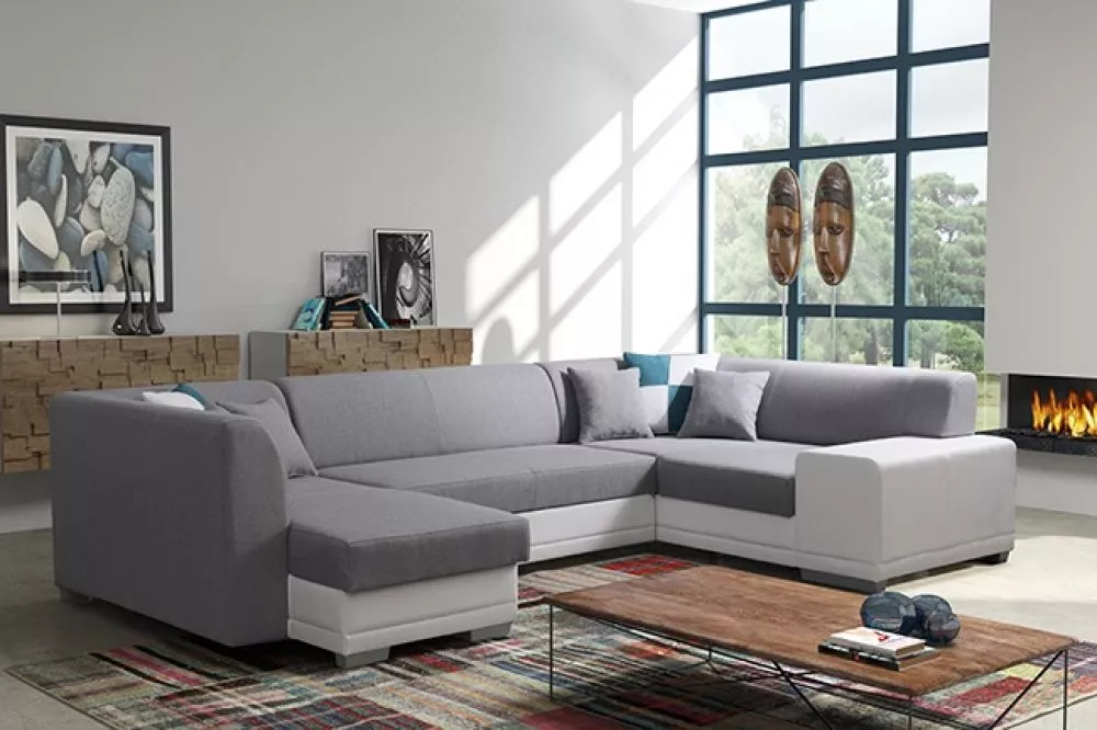 Dīvāns Vera Bis Standard · Pelēks + balts · 194 × 314 × 73 cm