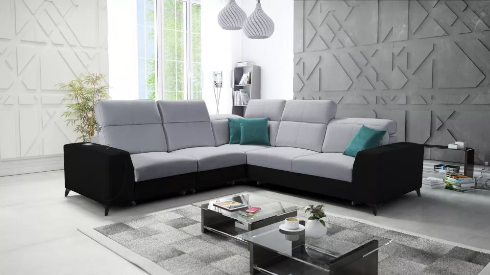 Dīvāns Belutti 3 Mix Standard · Pelēks + melns · 288 × 288 × 84 cm
