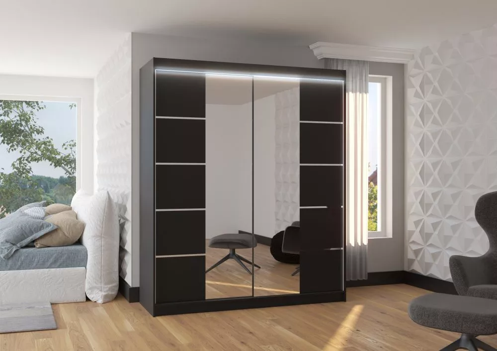 Skapis Traves ar LED · Melns · 180 × 58 × 215 cm