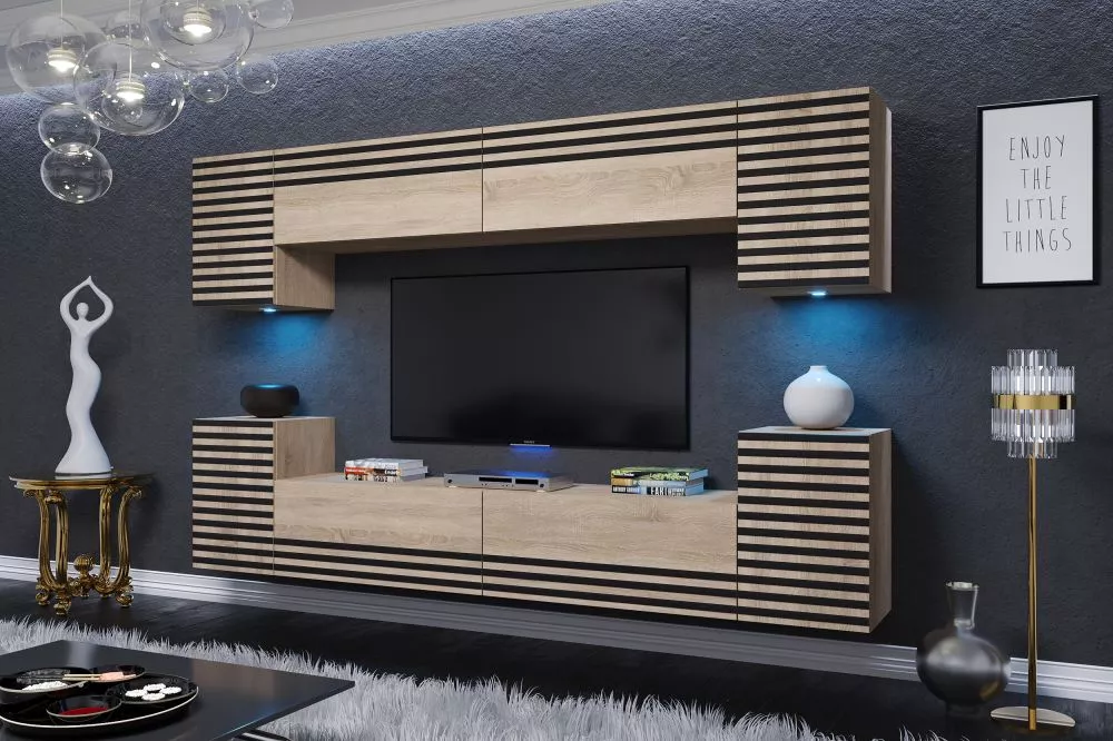 Sekcija Lugo ar LED · Ozols sonoma · 240 × 35 × 190 cm