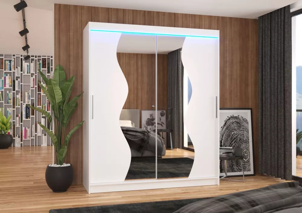 Skapis Medison ar LED · Balts · 180 × 58 × 215 cm