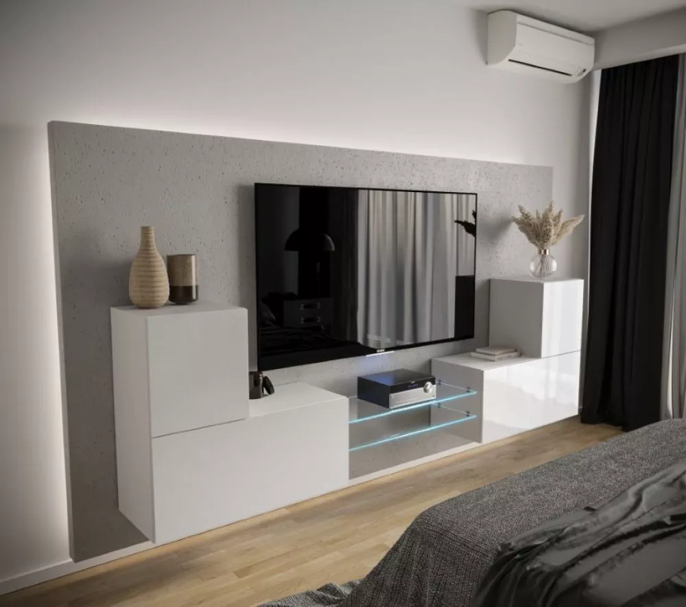 Sekcija Next AN96 gloss ar LED · Balts · 226 × 35 × 77 cm