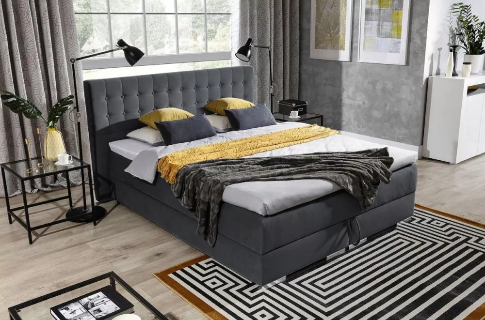Gulta Kacper 1 Boxspring Standard Guļamvietas platums: 140 cm, Guļamvietas garums: 200 cm, · Tumši pelēks · 160 × 212 × 