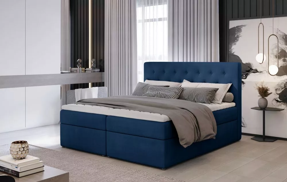 Gulta Loree Boxspring standard Guļamvietas platums: 180 cm, Guļamvietas garums: 200 cm, · Zils · 180 × 215 × 115 cm