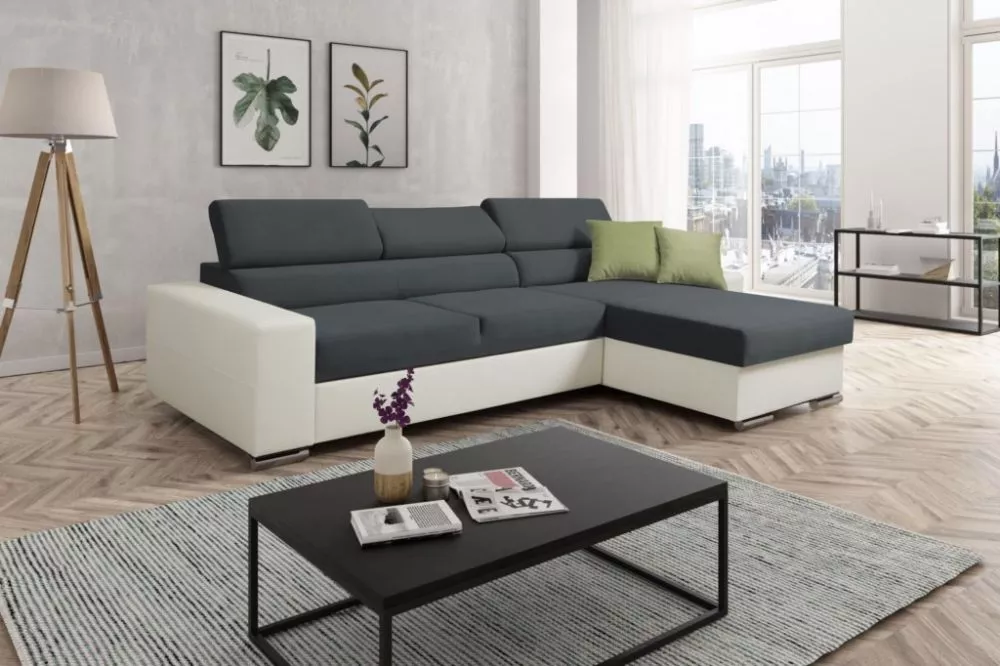 Dīvāns Lotus standard · Pelēks + balts · 175 × 270 × 90 cm
