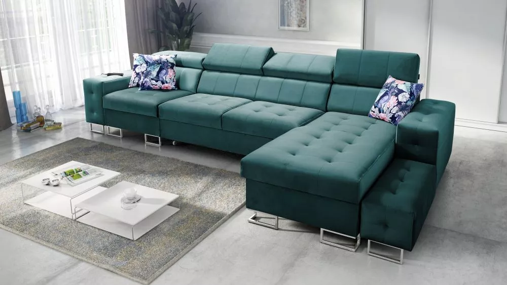 Dīvāns Hilton 11 Standard · Tirkīzs · 183 × 370 × 83 cm
