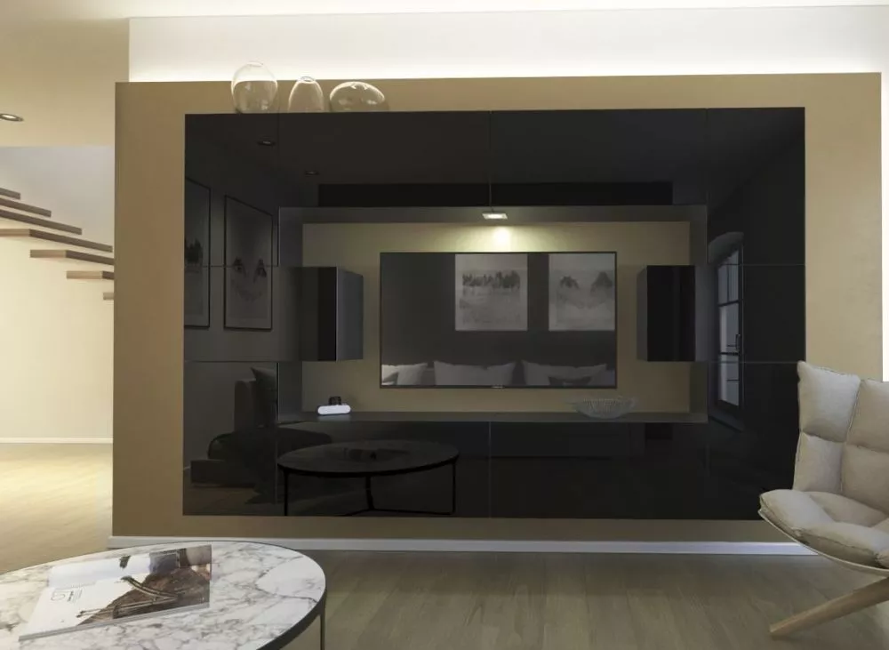 Sekcija Next 4 ar LED · Melns · 240 × 35 × 187 cm