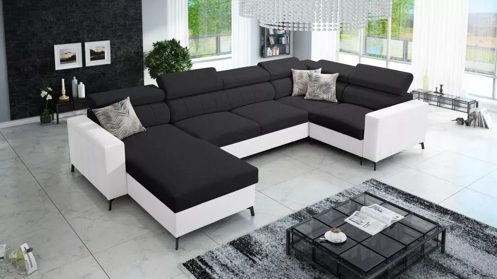 Dīvāns Baltico 5 Maxi Standard · Melns + balts · 198 × 351 × 83 cm