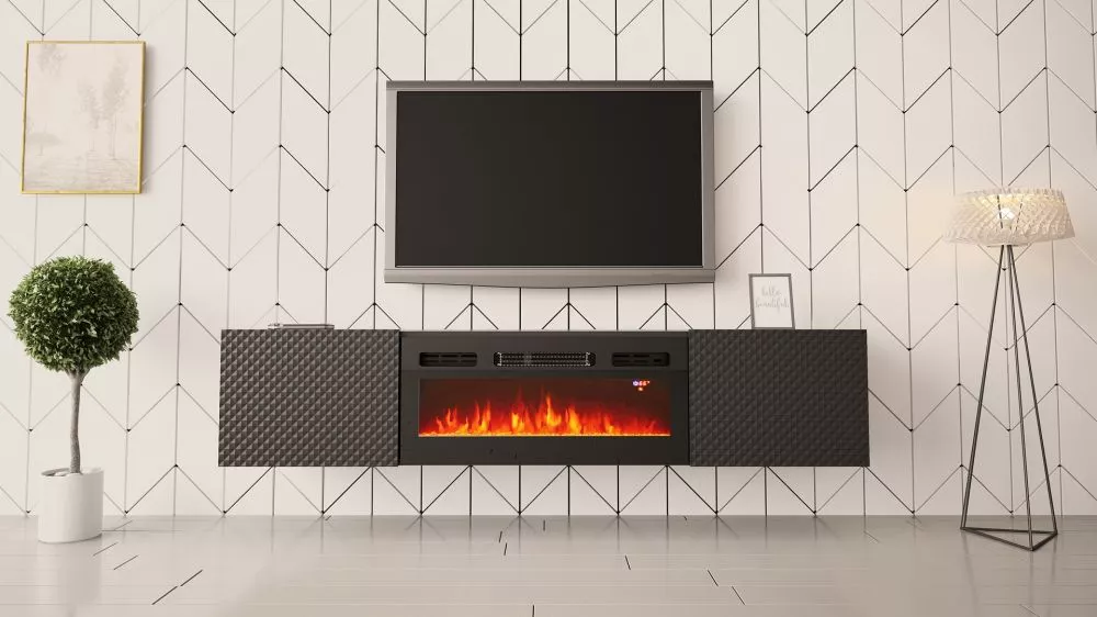 TV tumba Coal 180 ar kamīnu · Melns · 180 × 35 × 37.30 cm