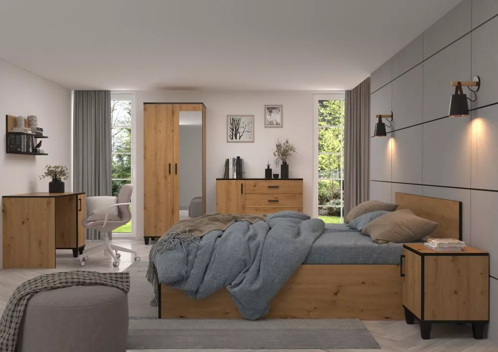 Gulta Pola POL13 ar stelāžu Guļamvietas platums: 160 cm, Guļamvietas garums: 200 cm, · Ozols artisan · 164 × 203.5 × 80 