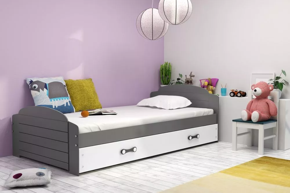 Bērnu gulta Lili Single Graphite ar stelāžu Guļamvietas platums: 90 cm, Guļamvietas garums: 200 cm, · 97 × 206 × 47 cm