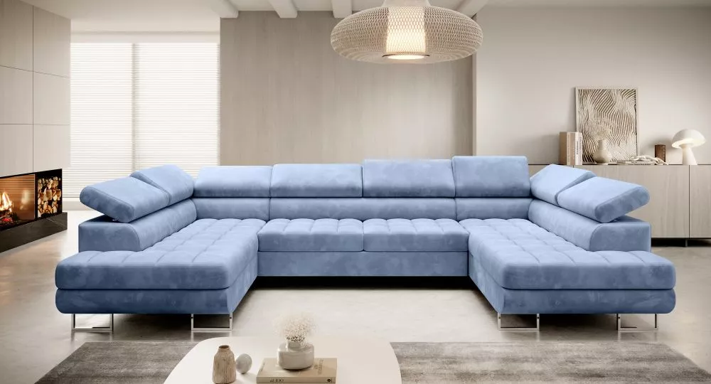 Dīvāns Corner 158 Premium standard · Gaiši zils · 201 × 335 × 87 cm