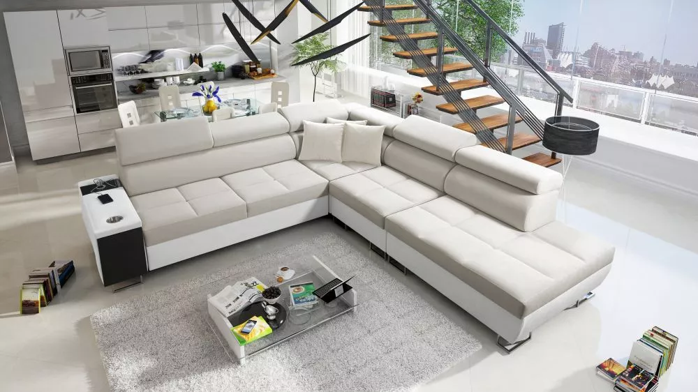 Dīvāns Morena 9 Premium Standard · Krēms + balts · 283 × 298 × 84 cm