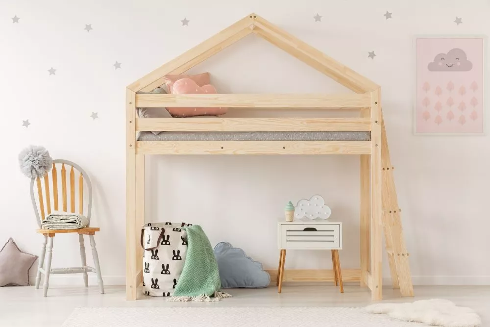 Bērnu gulta Mila DMPBA ar stelāžu Guļamvietas platums: 90 cm, Guļamvietas garums: 200 cm, · Priede · 99 × 213 × 205 cm
