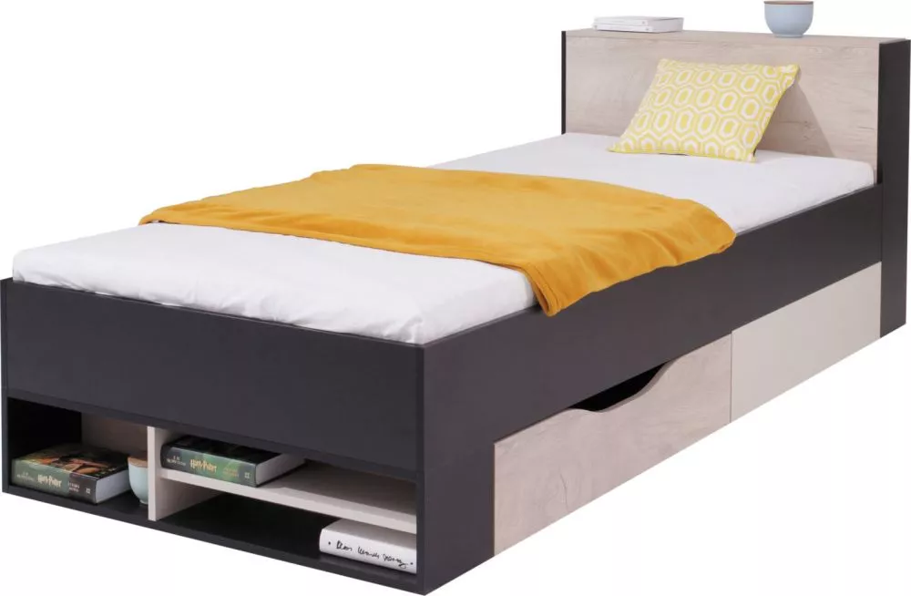 Gulta Planet 14 ar stelāžu Guļamvietas platums: 90 cm, Korpusa krāsa: melns, Guļamvietas garums: 200 cm, · 94 × 224 × 77