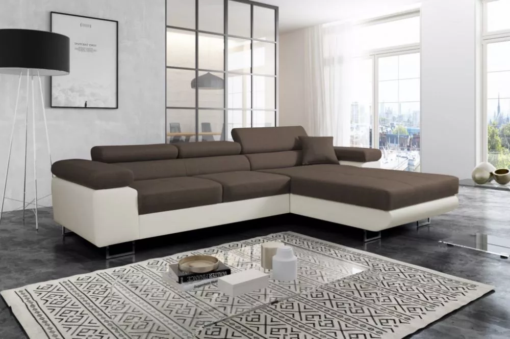 Dīvāns Alvaro standard · Brūns + balts · 202 × 307 × 90 cm