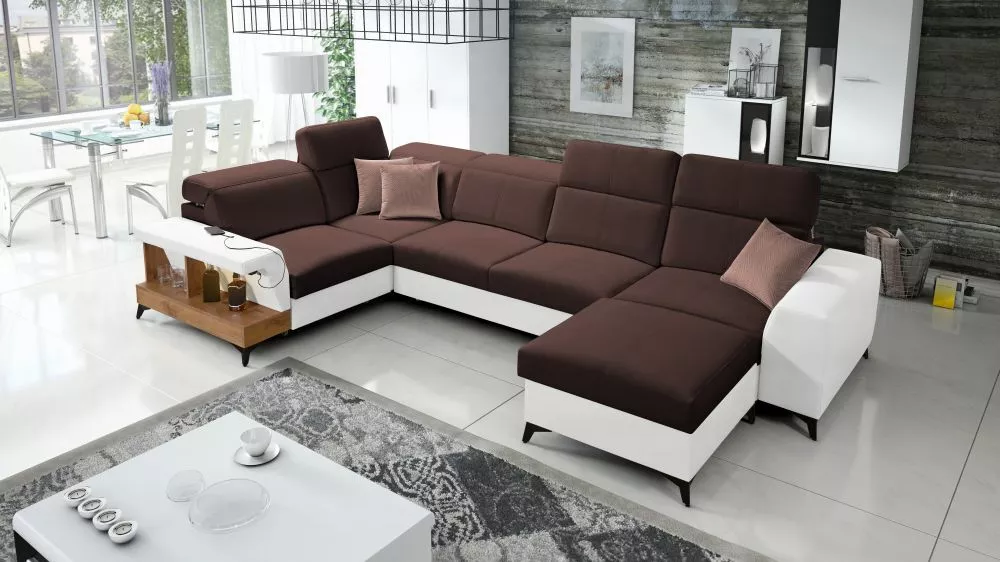 Dīvāns Belutti 4 Lancelot Standard ar LED · Tumši brūns + balts · 212 × 362 × 84 cm