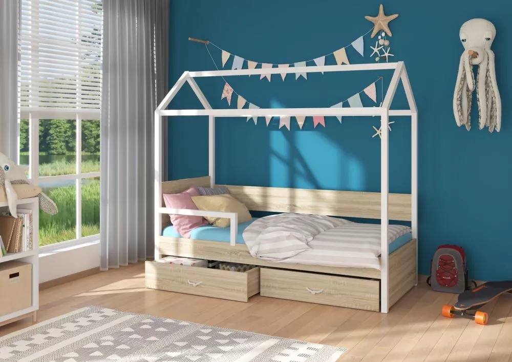 Bērnu gulta Otello White ar stelāžu Guļamvietas platums: 90 cm, Guļamvietas garums: 200 cm, · 97 × 210 × 172 cm