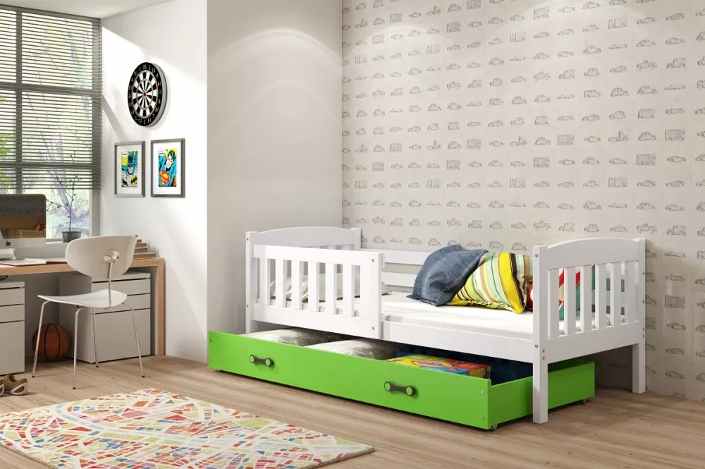 Bērnu gulta Kubus Single White ar stelāžu Guļamvietas platums: 80 cm, Guļamvietas garums: 190 cm, · 87 × 196 × 70 cm