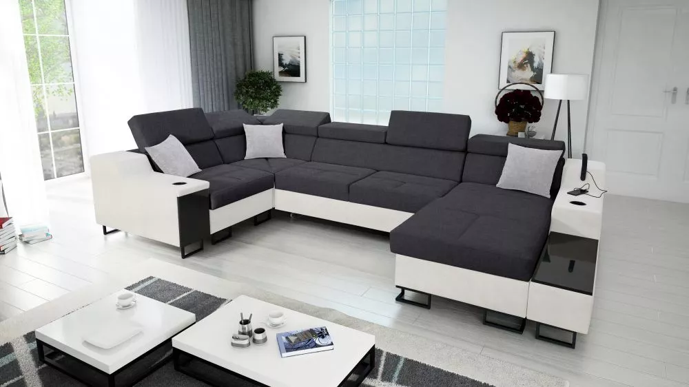 Dīvāns Alicante 4 Mini Standard · Tumši pelēks + balts · 211 × 342 × 81 cm