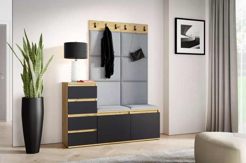 Apavu plaukts Emi 34 Trinity Korpusa krāsa: ozols artisan + melns, · 130 × 184.5 × 40 cm
