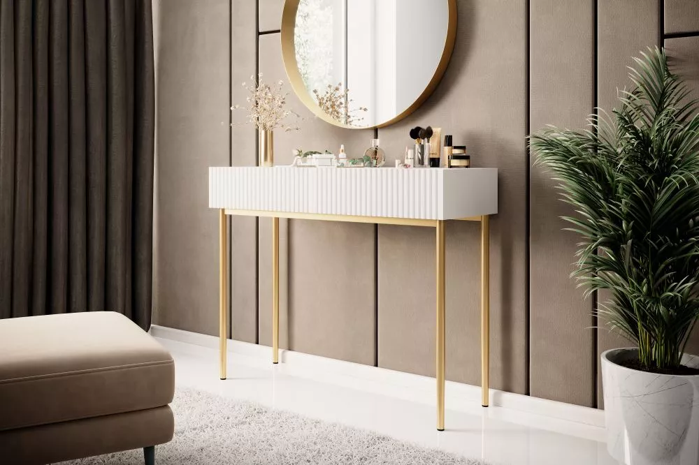Kosmētikas galds Nicole T100 2SZ Gold · Balts · 100 × 82 × 41 cm