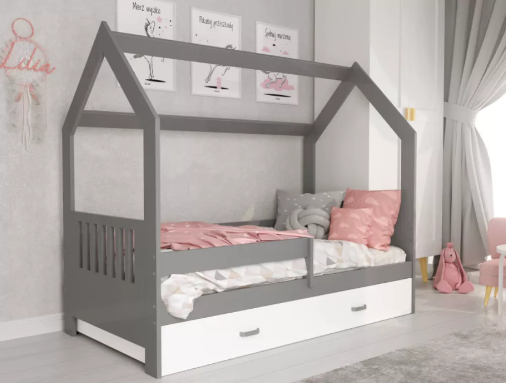 Bērnu gulta Domek D3-E ar stelāžu Guļamvietas platums: 80 cm, Guļamvietas garums: 160 cm, · 87 × 164 × 144 cm