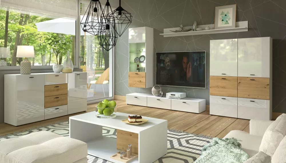 Sekcija Mila ar LED Korpusa krāsa: balts, · 310 × 39.5 × 190 cm