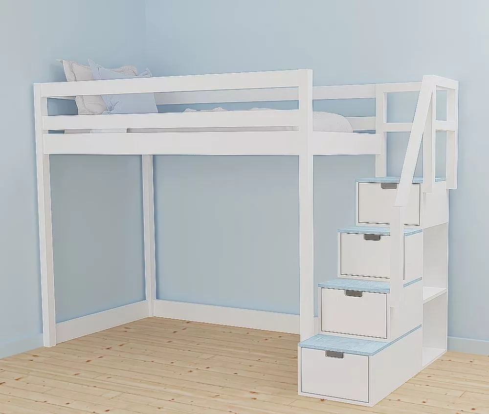Bērnu gulta 117A ar stelāžu Kāpņu puse: Pa labi, Guļamvietas platums: 80 cm, Guļamvietas garums: 160 cm, · 112 × 212 × 1