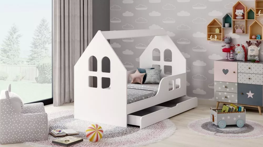 Bērnu gulta House 6 Comfort ar stelāžu Guļamvietas platums: 70 cm, Guļamvietas garums: 140 cm, · 74.5 × 145 × 106 cm