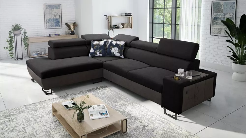 Dīvāns Melody 7 Premium Standard · Melns + grafīts · 220 × 285 × 84 cm