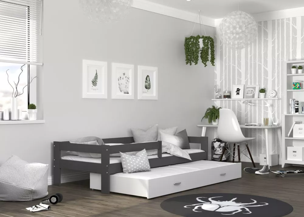 Bērnu gulta Hugo P2 MDF 80x190 ar stelāžām Guļamvietas platums: 80 cm, Guļamvietas garums: 190 cm, · 85 × 199 × 56 cm