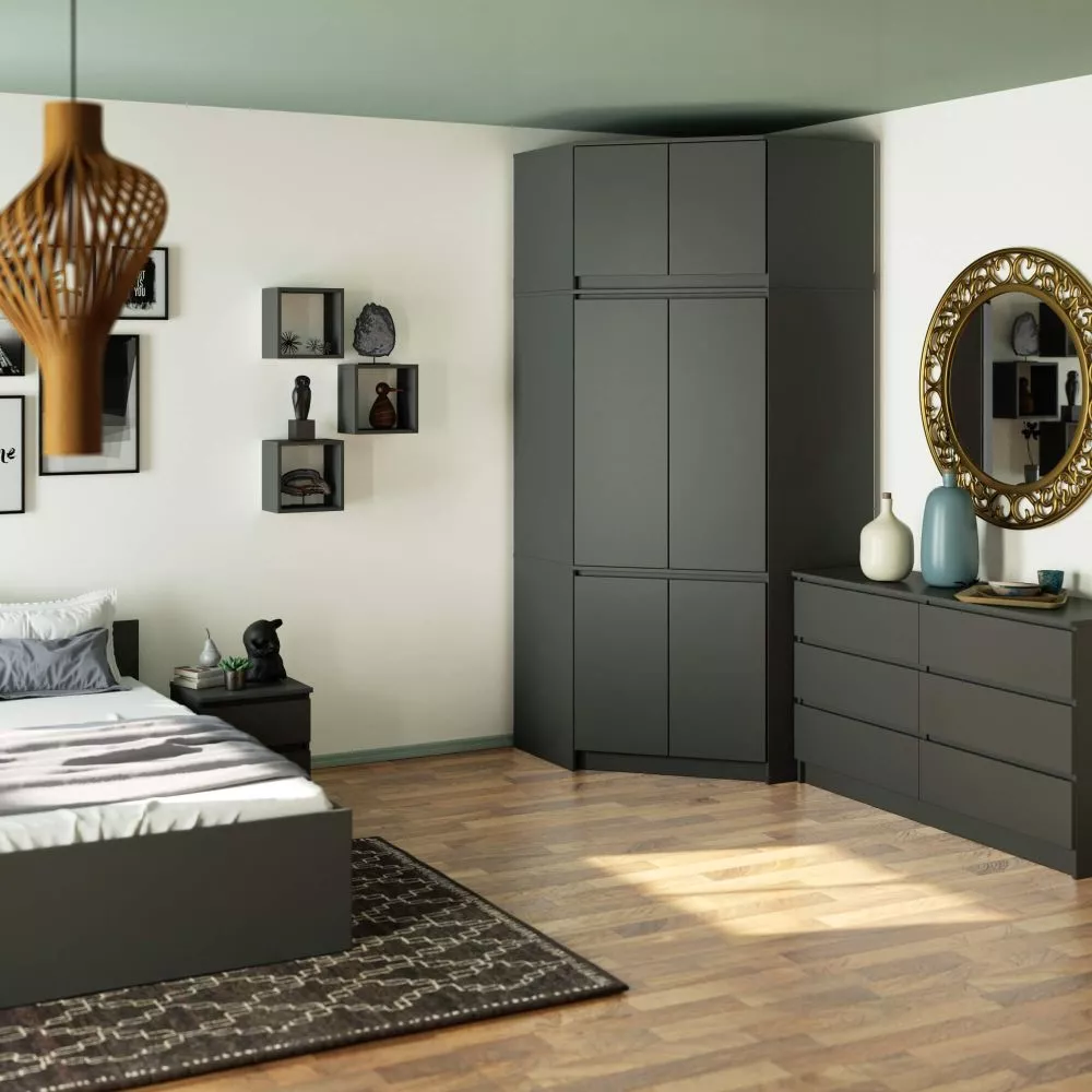 Skapis S100 N Corner · Grafīts · 100 × 100 × 235 cm