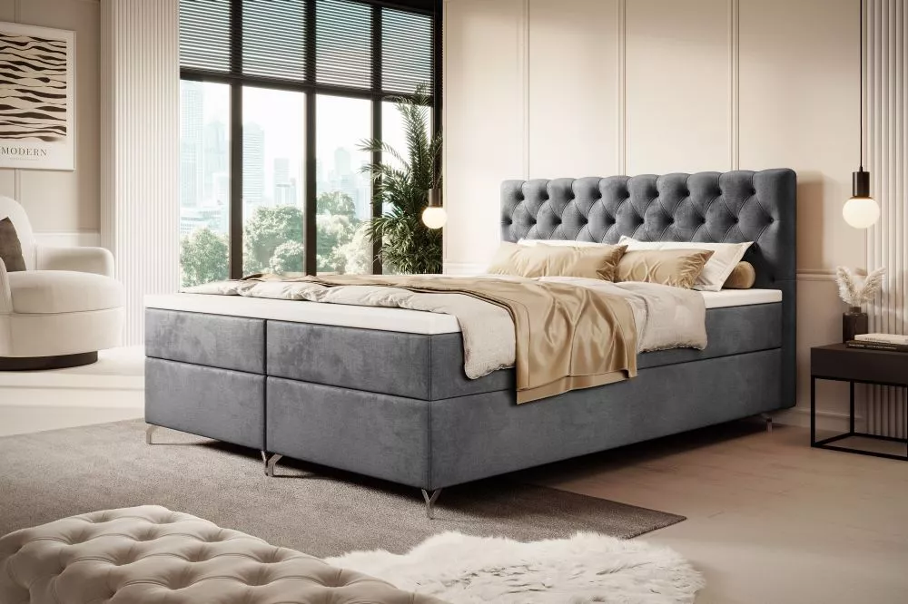 Gulta Chester Bonell Boxspring Standard Guļamvietas platums: 200 cm, Guļamvietas garums: 200 cm, · Tumši pelēks · 200 × 